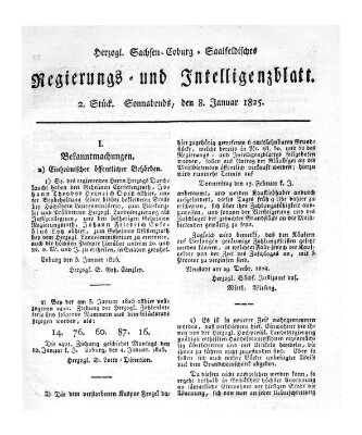 Herzogl.-Sachsen-Coburg-Saalfeldisches Regierungs- und Intelligenzblatt (Coburger Regierungs-Blatt) Samstag 8. Januar 1825