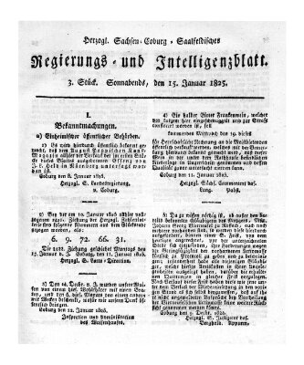 Herzogl.-Sachsen-Coburg-Saalfeldisches Regierungs- und Intelligenzblatt (Coburger Regierungs-Blatt) Samstag 15. Januar 1825