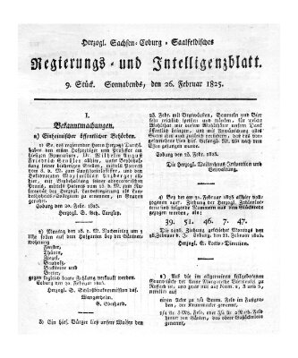 Herzogl.-Sachsen-Coburg-Saalfeldisches Regierungs- und Intelligenzblatt (Coburger Regierungs-Blatt) Samstag 26. Februar 1825