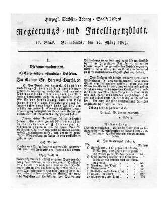 Herzogl.-Sachsen-Coburg-Saalfeldisches Regierungs- und Intelligenzblatt (Coburger Regierungs-Blatt) Samstag 12. März 1825