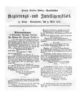 Herzogl.-Sachsen-Coburg-Saalfeldisches Regierungs- und Intelligenzblatt (Coburger Regierungs-Blatt) Samstag 9. April 1825