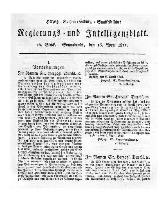 Herzogl.-Sachsen-Coburg-Saalfeldisches Regierungs- und Intelligenzblatt (Coburger Regierungs-Blatt) Samstag 16. April 1825