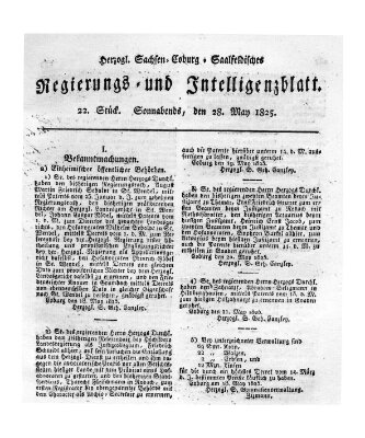 Herzogl.-Sachsen-Coburg-Saalfeldisches Regierungs- und Intelligenzblatt (Coburger Regierungs-Blatt) Samstag 28. Mai 1825