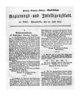 Herzogl.-Sachsen-Coburg-Saalfeldisches Regierungs- und Intelligenzblatt (Coburger Regierungs-Blatt) Samstag 23. Juli 1825