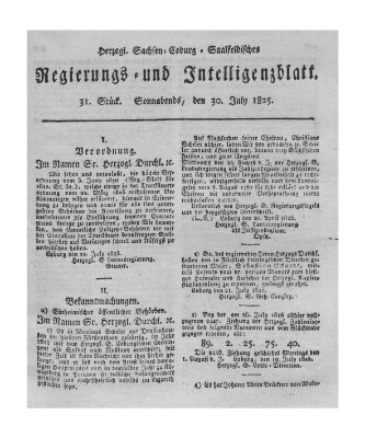 Herzogl.-Sachsen-Coburg-Saalfeldisches Regierungs- und Intelligenzblatt (Coburger Regierungs-Blatt) Samstag 30. Juli 1825