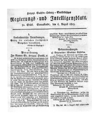 Herzogl.-Sachsen-Coburg-Saalfeldisches Regierungs- und Intelligenzblatt (Coburger Regierungs-Blatt) Samstag 6. August 1825