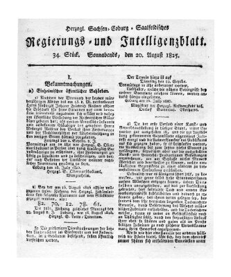 Herzogl.-Sachsen-Coburg-Saalfeldisches Regierungs- und Intelligenzblatt (Coburger Regierungs-Blatt) Samstag 20. August 1825