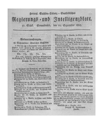 Herzogl.-Sachsen-Coburg-Saalfeldisches Regierungs- und Intelligenzblatt (Coburger Regierungs-Blatt) Samstag 10. September 1825