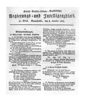 Herzogl.-Sachsen-Coburg-Saalfeldisches Regierungs- und Intelligenzblatt (Coburger Regierungs-Blatt) Samstag 8. Oktober 1825