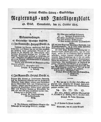 Herzogl.-Sachsen-Coburg-Saalfeldisches Regierungs- und Intelligenzblatt (Coburger Regierungs-Blatt) Samstag 15. Oktober 1825