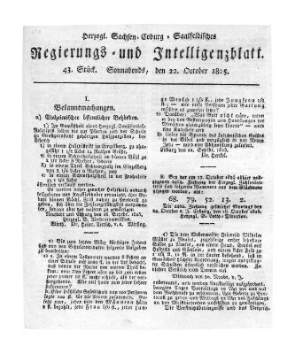 Herzogl.-Sachsen-Coburg-Saalfeldisches Regierungs- und Intelligenzblatt (Coburger Regierungs-Blatt) Samstag 22. Oktober 1825