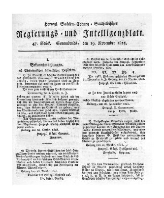 Herzogl.-Sachsen-Coburg-Saalfeldisches Regierungs- und Intelligenzblatt (Coburger Regierungs-Blatt) Samstag 19. November 1825