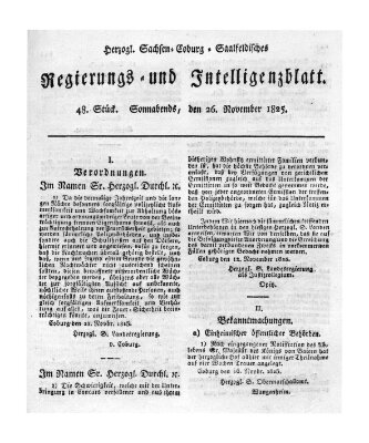 Herzogl.-Sachsen-Coburg-Saalfeldisches Regierungs- und Intelligenzblatt (Coburger Regierungs-Blatt) Samstag 26. November 1825