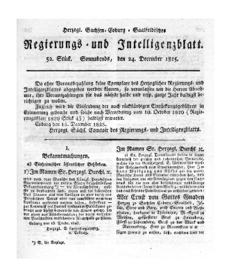 Herzogl.-Sachsen-Coburg-Saalfeldisches Regierungs- und Intelligenzblatt (Coburger Regierungs-Blatt) Samstag 24. Dezember 1825