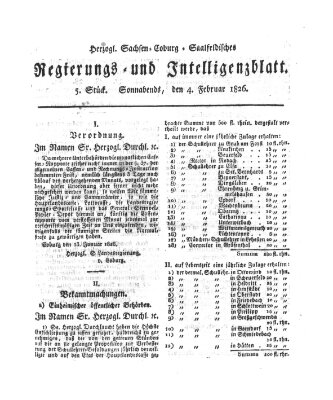 Herzogl.-Sachsen-Coburg-Saalfeldisches Regierungs- und Intelligenzblatt (Coburger Regierungs-Blatt) Samstag 4. Februar 1826