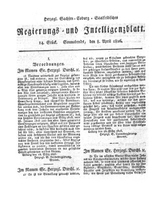 Herzogl.-Sachsen-Coburg-Saalfeldisches Regierungs- und Intelligenzblatt (Coburger Regierungs-Blatt) Samstag 8. April 1826