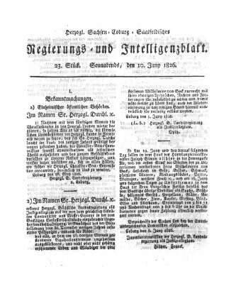 Herzogl.-Sachsen-Coburg-Saalfeldisches Regierungs- und Intelligenzblatt (Coburger Regierungs-Blatt) Samstag 10. Juni 1826