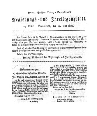 Herzogl.-Sachsen-Coburg-Saalfeldisches Regierungs- und Intelligenzblatt (Coburger Regierungs-Blatt) Samstag 24. Juni 1826