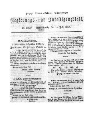 Herzogl.-Sachsen-Coburg-Saalfeldisches Regierungs- und Intelligenzblatt (Coburger Regierungs-Blatt) Samstag 22. Juli 1826