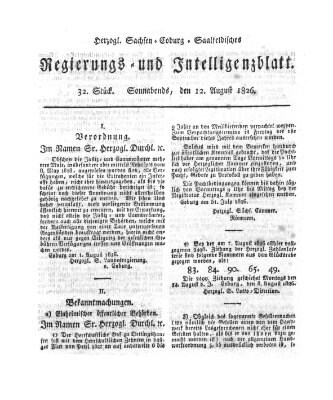 Herzogl.-Sachsen-Coburg-Saalfeldisches Regierungs- und Intelligenzblatt (Coburger Regierungs-Blatt) Samstag 12. August 1826