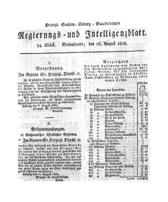 Herzogl.-Sachsen-Coburg-Saalfeldisches Regierungs- und Intelligenzblatt (Coburger Regierungs-Blatt) Samstag 26. August 1826