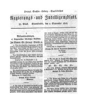 Herzogl.-Sachsen-Coburg-Saalfeldisches Regierungs- und Intelligenzblatt (Coburger Regierungs-Blatt) Samstag 2. September 1826