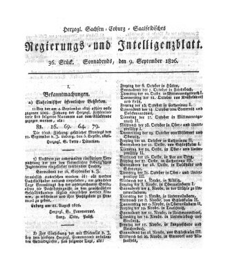 Herzogl.-Sachsen-Coburg-Saalfeldisches Regierungs- und Intelligenzblatt (Coburger Regierungs-Blatt) Samstag 9. September 1826