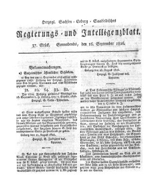 Herzogl.-Sachsen-Coburg-Saalfeldisches Regierungs- und Intelligenzblatt (Coburger Regierungs-Blatt) Samstag 16. September 1826