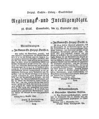 Herzogl.-Sachsen-Coburg-Saalfeldisches Regierungs- und Intelligenzblatt (Coburger Regierungs-Blatt) Samstag 23. September 1826