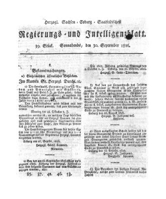 Herzogl.-Sachsen-Coburg-Saalfeldisches Regierungs- und Intelligenzblatt (Coburger Regierungs-Blatt) Samstag 30. September 1826