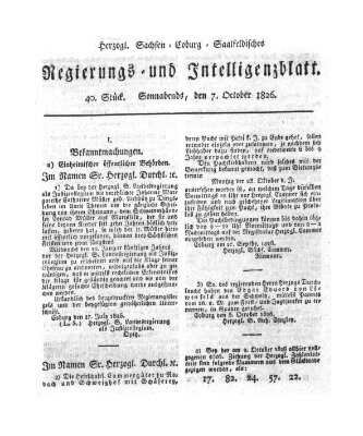 Herzogl.-Sachsen-Coburg-Saalfeldisches Regierungs- und Intelligenzblatt (Coburger Regierungs-Blatt) Samstag 7. Oktober 1826