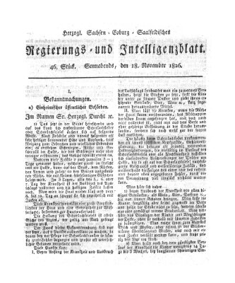 Herzogl.-Sachsen-Coburg-Saalfeldisches Regierungs- und Intelligenzblatt (Coburger Regierungs-Blatt) Samstag 18. November 1826