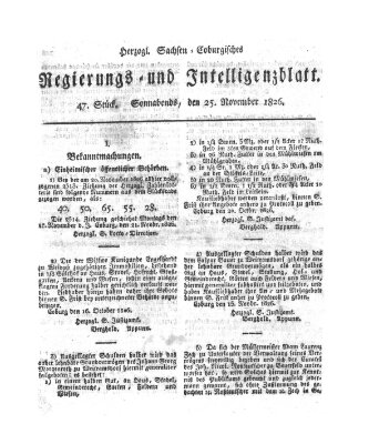 Herzogl.-Sachsen-Coburgisches Regierungs- und Intelligenzblatt (Coburger Regierungs-Blatt) Samstag 25. November 1826