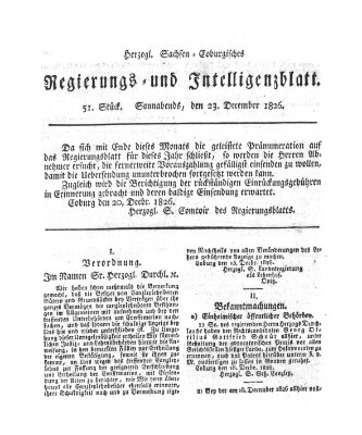 Herzogl.-Sachsen-Coburgisches Regierungs- und Intelligenzblatt (Coburger Regierungs-Blatt) Samstag 23. Dezember 1826