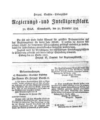 Herzogl.-Sachsen-Coburgisches Regierungs- und Intelligenzblatt (Coburger Regierungs-Blatt) Samstag 30. Dezember 1826