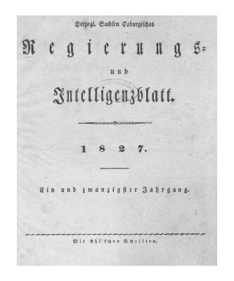 Herzogl.-Sachsen-Coburgisches Regierungs- und Intelligenzblatt (Coburger Regierungs-Blatt) Samstag 6. Januar 1827