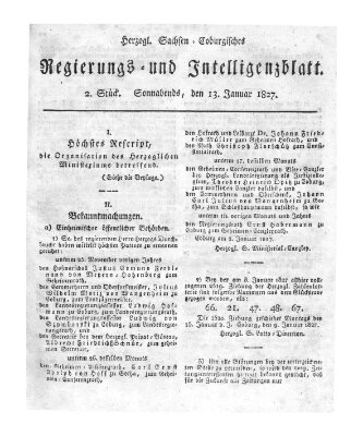 Herzogl.-Sachsen-Coburgisches Regierungs- und Intelligenzblatt (Coburger Regierungs-Blatt) Samstag 13. Januar 1827