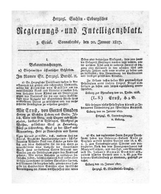 Herzogl.-Sachsen-Coburgisches Regierungs- und Intelligenzblatt (Coburger Regierungs-Blatt) Samstag 20. Januar 1827