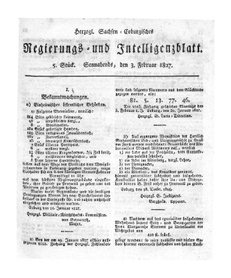 Herzogl.-Sachsen-Coburgisches Regierungs- und Intelligenzblatt (Coburger Regierungs-Blatt) Samstag 3. Februar 1827