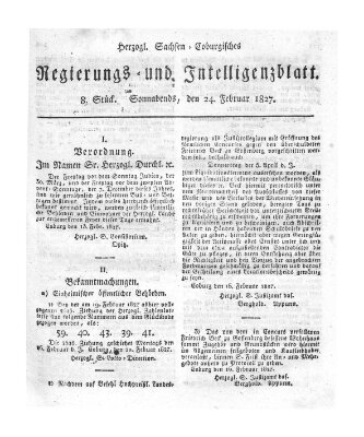 Herzogl.-Sachsen-Coburgisches Regierungs- und Intelligenzblatt (Coburger Regierungs-Blatt) Samstag 24. Februar 1827