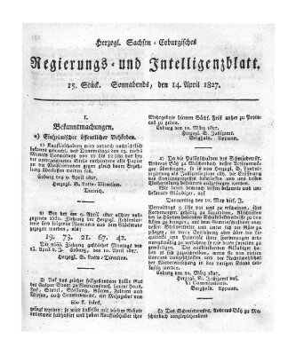 Herzogl.-Sachsen-Coburgisches Regierungs- und Intelligenzblatt (Coburger Regierungs-Blatt) Samstag 14. April 1827