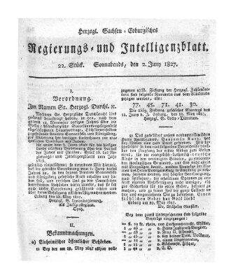 Herzogl.-Sachsen-Coburgisches Regierungs- und Intelligenzblatt (Coburger Regierungs-Blatt) Samstag 2. Juni 1827