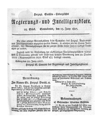 Herzogl.-Sachsen-Coburgisches Regierungs- und Intelligenzblatt (Coburger Regierungs-Blatt) Samstag 23. Juni 1827