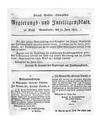 Herzogl.-Sachsen-Coburgisches Regierungs- und Intelligenzblatt (Coburger Regierungs-Blatt) Samstag 30. Juni 1827