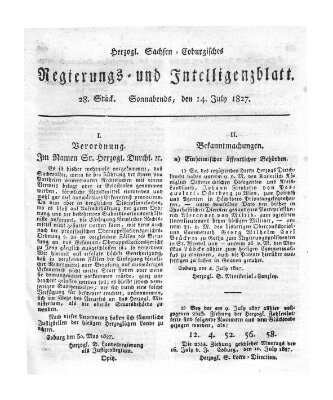 Herzogl.-Sachsen-Coburgisches Regierungs- und Intelligenzblatt (Coburger Regierungs-Blatt) Samstag 14. Juli 1827