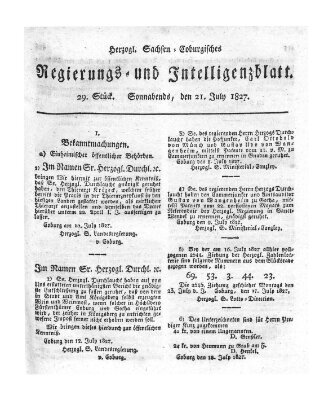 Herzogl.-Sachsen-Coburgisches Regierungs- und Intelligenzblatt (Coburger Regierungs-Blatt) Samstag 21. Juli 1827