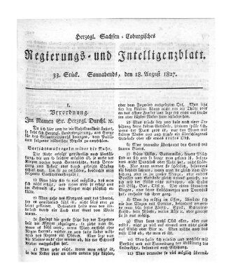 Herzogl.-Sachsen-Coburgisches Regierungs- und Intelligenzblatt (Coburger Regierungs-Blatt) Samstag 18. August 1827