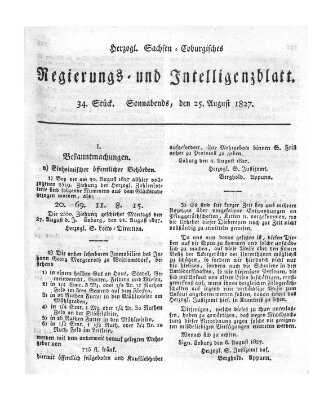 Herzogl.-Sachsen-Coburgisches Regierungs- und Intelligenzblatt (Coburger Regierungs-Blatt) Samstag 25. August 1827