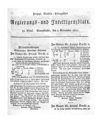 Herzogl.-Sachsen-Coburgisches Regierungs- und Intelligenzblatt (Coburger Regierungs-Blatt) Samstag 1. September 1827