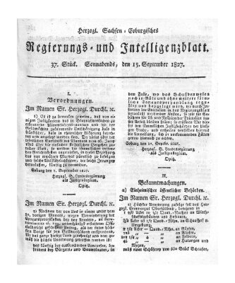 Herzogl.-Sachsen-Coburgisches Regierungs- und Intelligenzblatt (Coburger Regierungs-Blatt) Samstag 15. September 1827